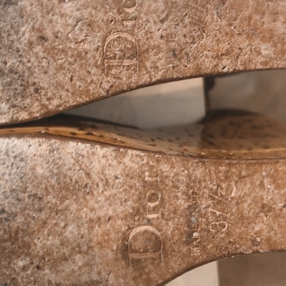 Dior wedged shoes 7.5 37.5 bronze gold gloss cork wedge authentic - Picture 5 of 16